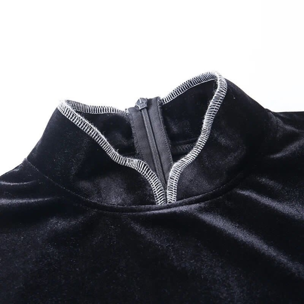 NEW GOTH HIRAJUKU BLACK VELVET MAXI DRESS - Picture 8 of 11
